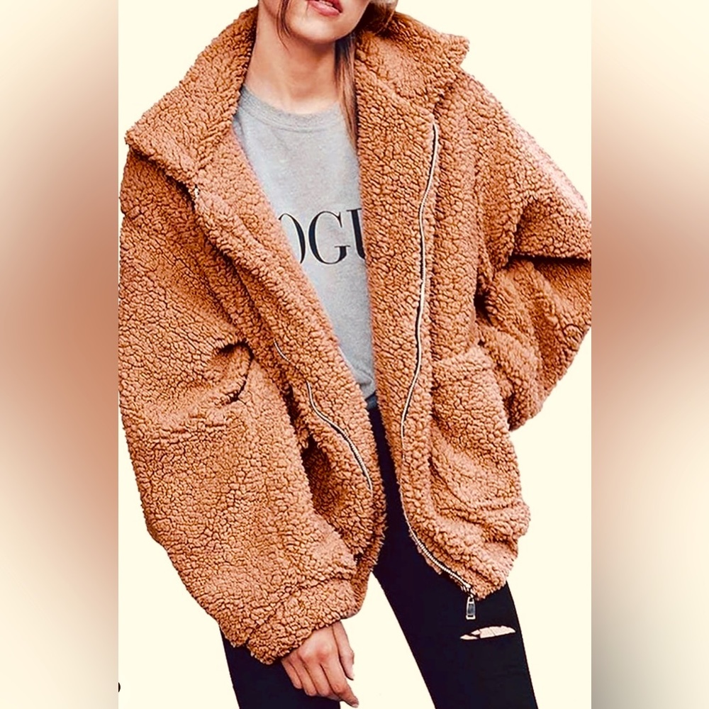 Cozy Teddy Zip-Front Jacket in Camel